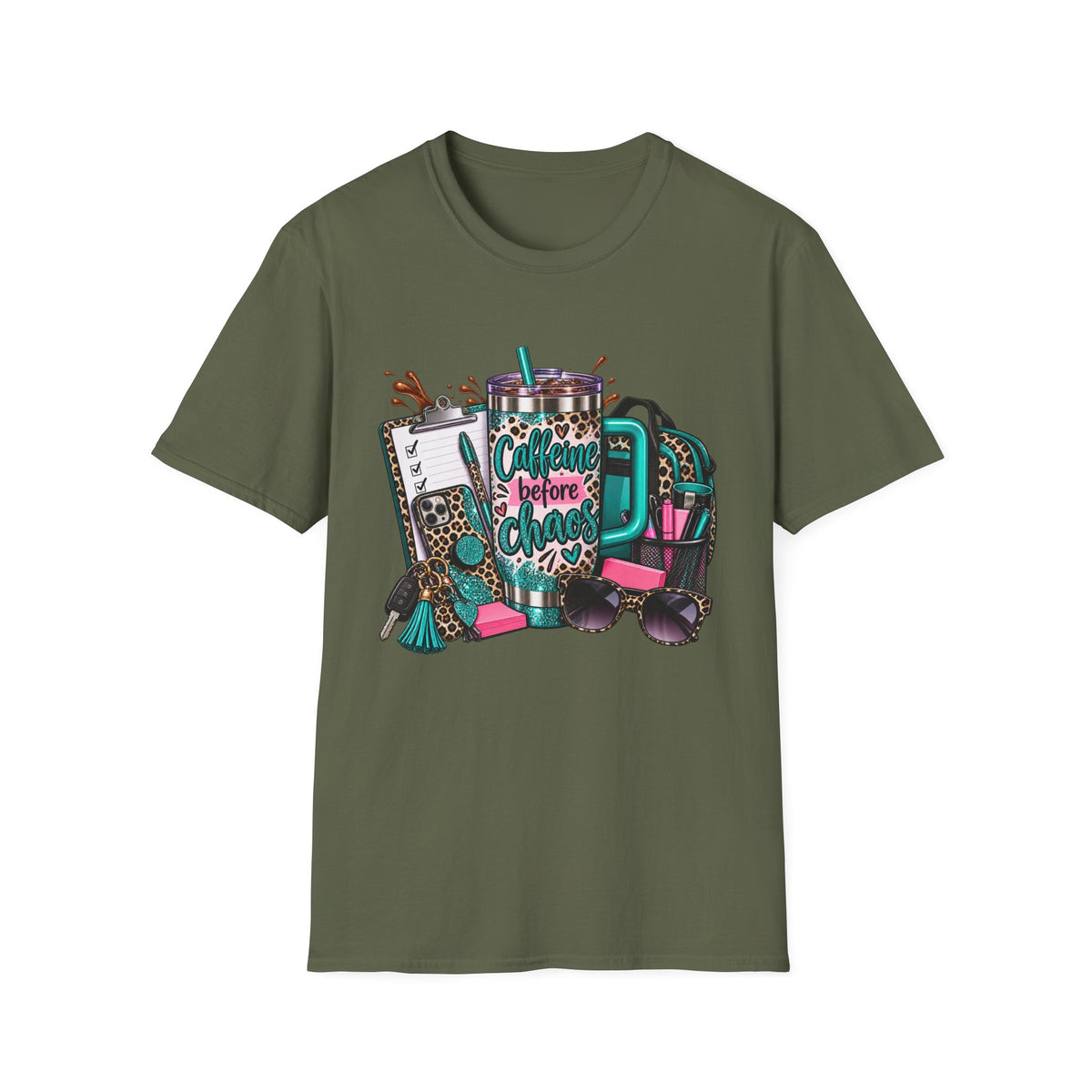 Coffee Before Chaos T-Shirt | Daily Essentials, Backpack, Sunglasses Graphic