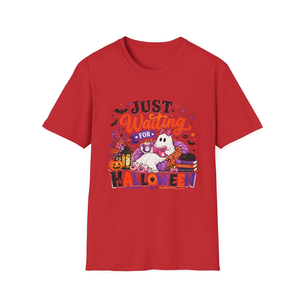 Halloween Ghost T-Shirt — "Just Waiting for Halloween" Cute Spooky Tee