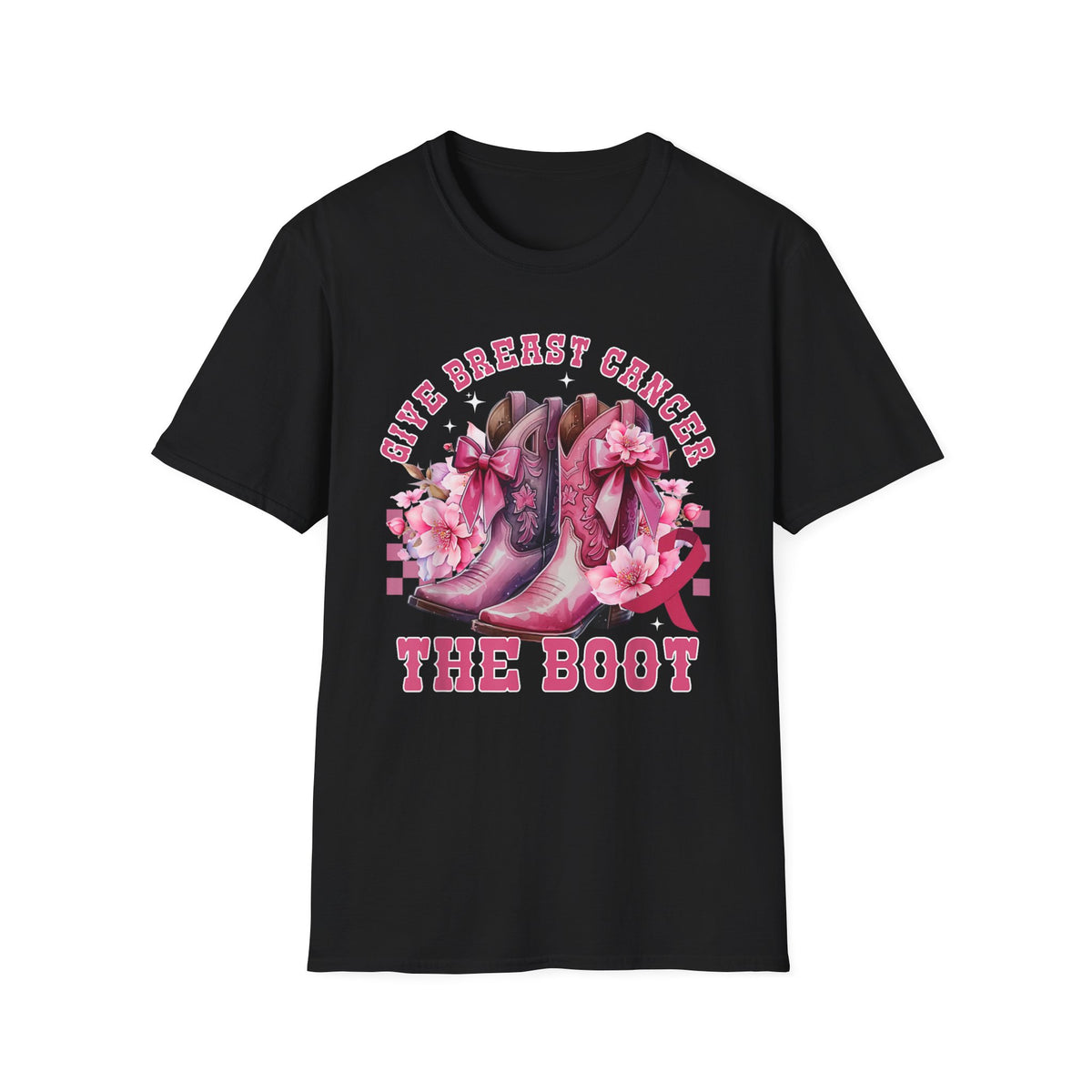 Breast Cancer Awareness T-Shirt — Give Breast Cancer The Boot (Pink Cowboy Boots)