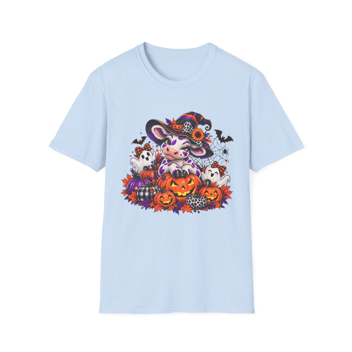 Halloween Winking Witch Cow T-Shirt | Pumpkin, Ghosts, Bats, Spooky Cute