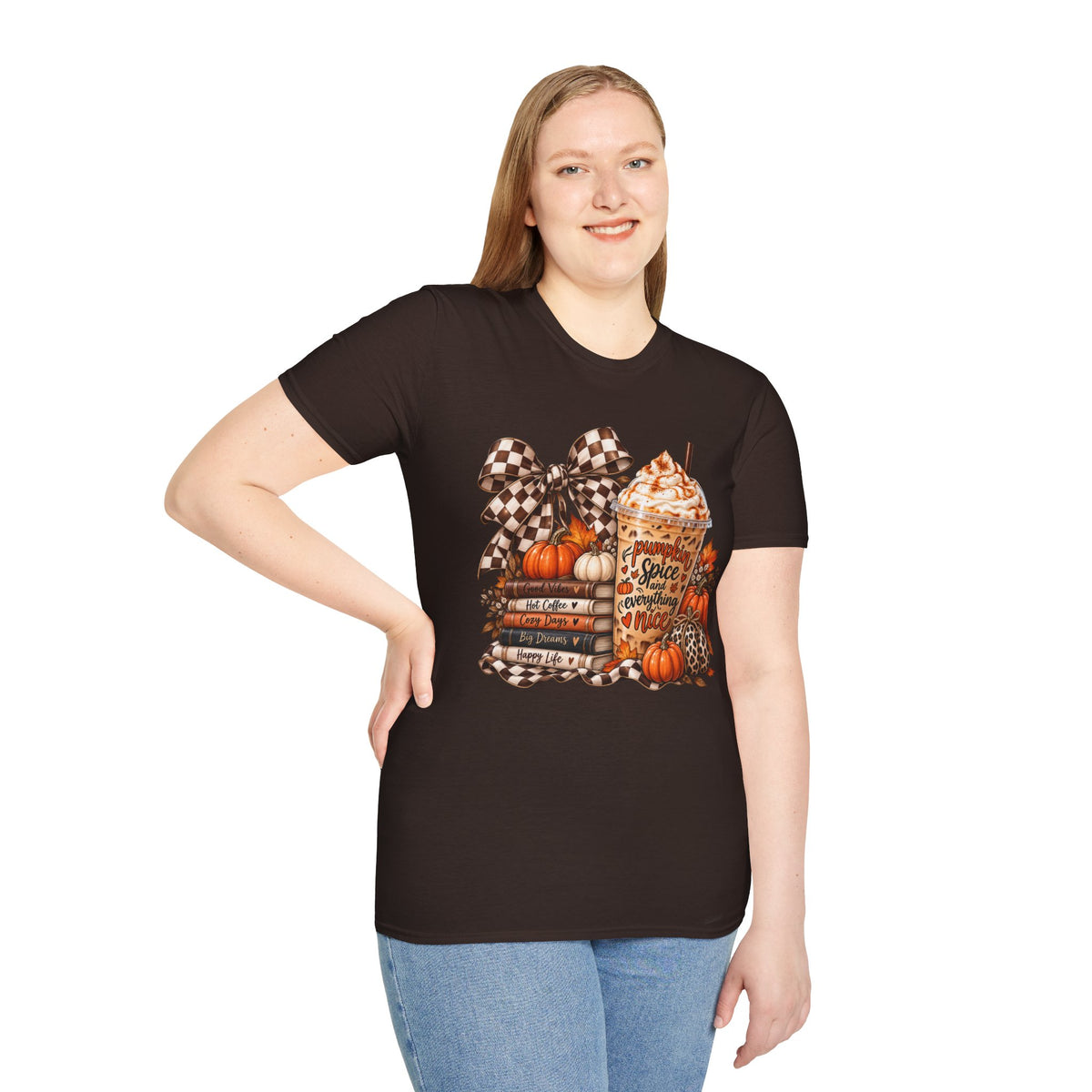 Pumpkin Spice Latte Stack T-Shirt | Fall Pumpkin Coffee Illustration