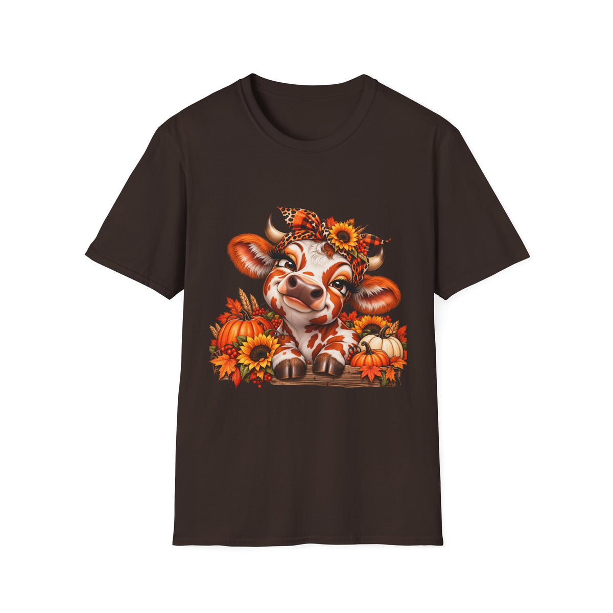Autumn Calf with Sunflowers T-Shirt | Fall Pumpkin Cow
