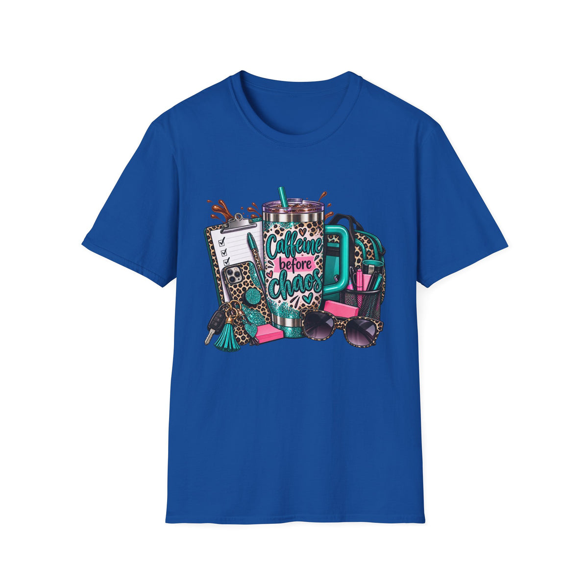 Coffee Before Chaos T-Shirt | Daily Essentials, Backpack, Sunglasses Graphic