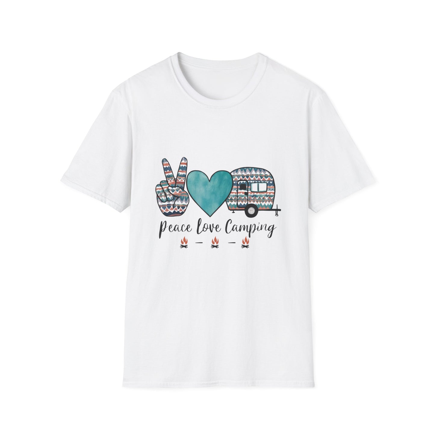 Peace Love Camping T-Shirt | Camper Van Heart Peace Sign Tee