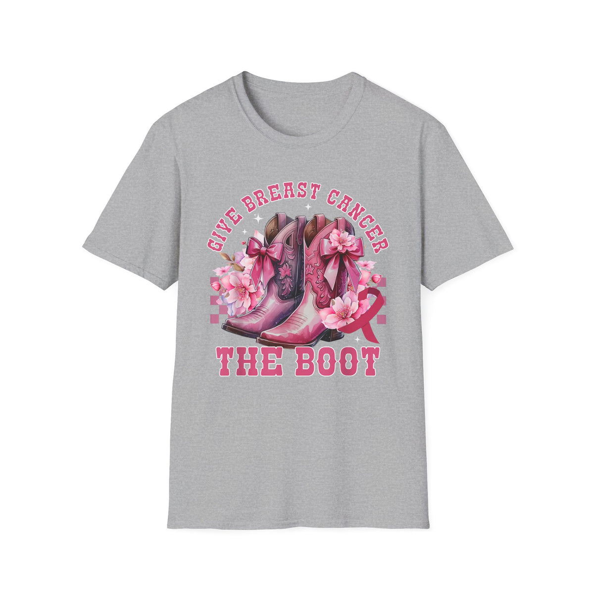 Breast Cancer Awareness T-Shirt — Give Breast Cancer The Boot (Pink Cowboy Boots)