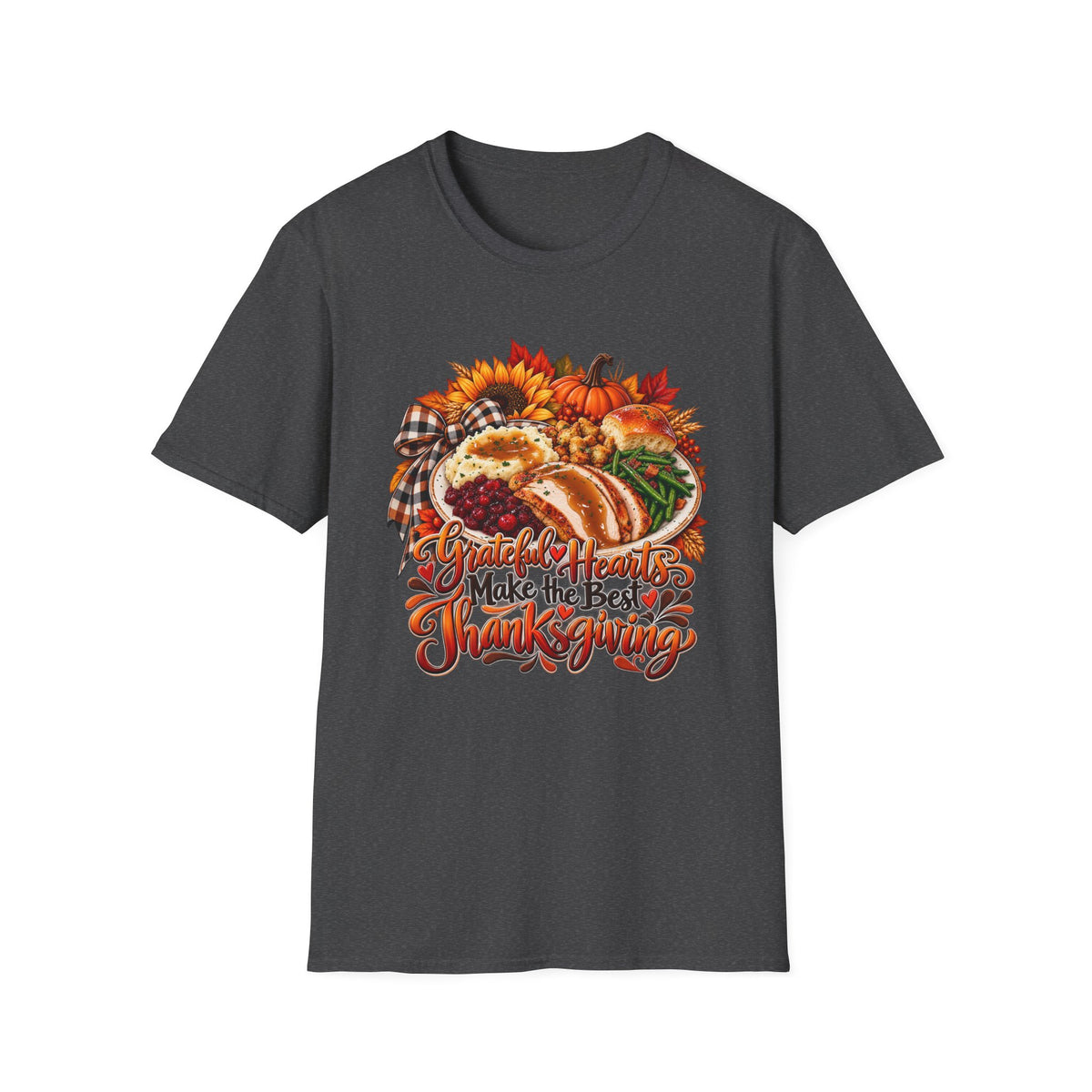 Grateful Hearts Make the Best Thanksgiving T-Shirt | Turkey Cornucopia Fall Design