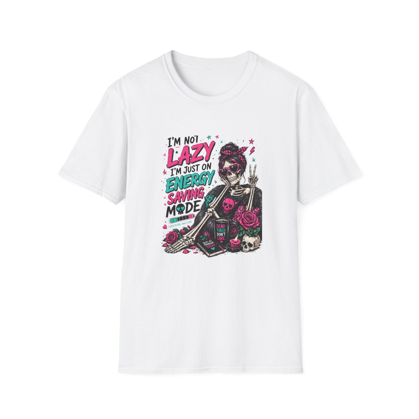 I'm Not Lazy I'm on Energy Saving Mode T-Shirt | Skeleton Girl Graphic Tee, Funny Sarcastic Shirt