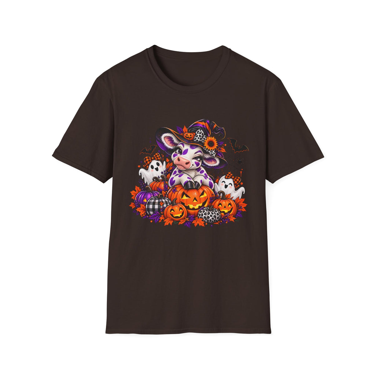 Halloween Winking Witch Cow T-Shirt | Pumpkin, Ghosts, Bats, Spooky Cute