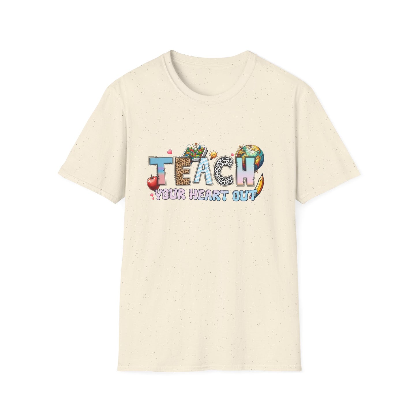 Teach Your Heart Out T-Shirt | Teacher Illustration, School Apple, Globe, Pencil