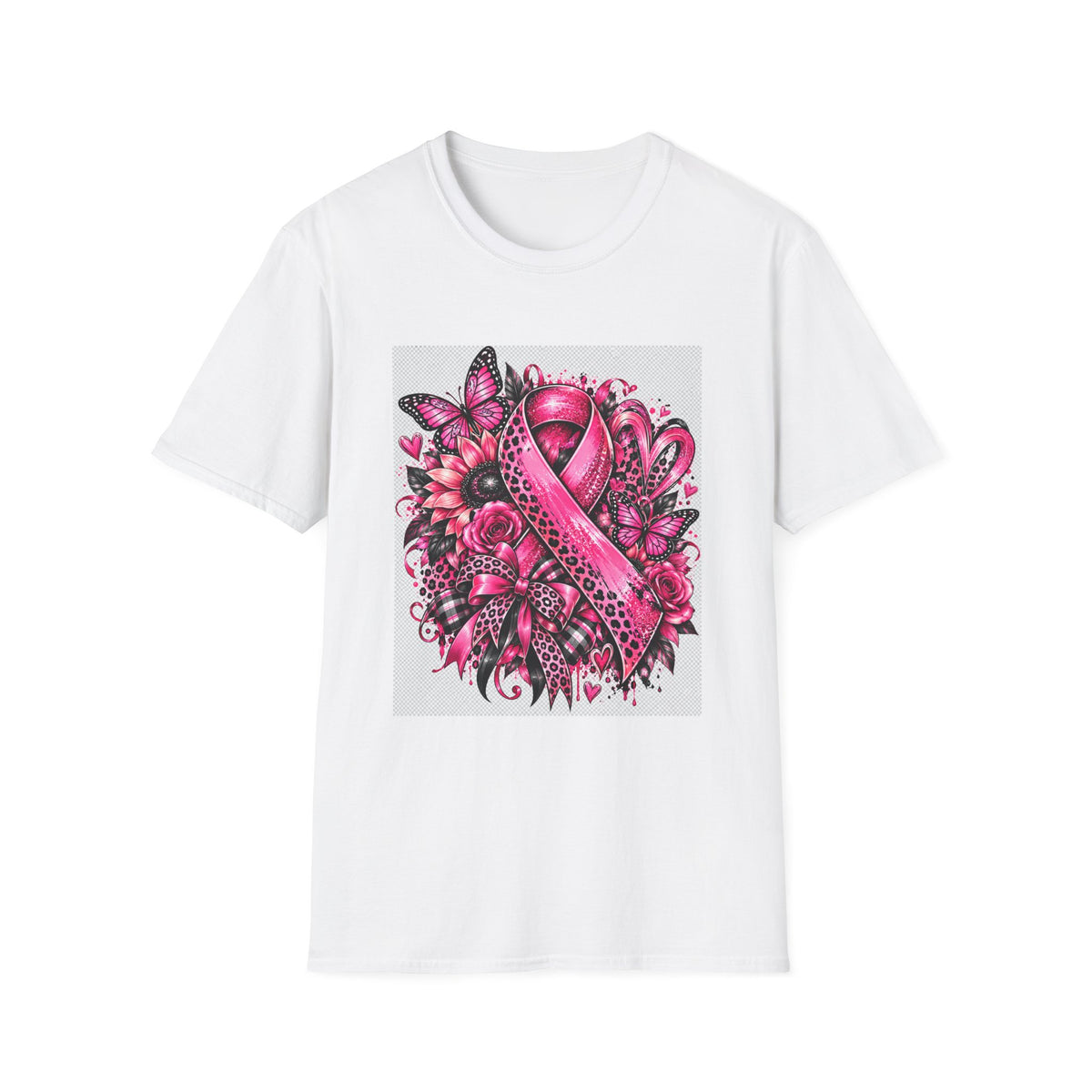 Breast Cancer Awareness Pink Ribbon T-Shirt — Floral Butterfly Support Tee