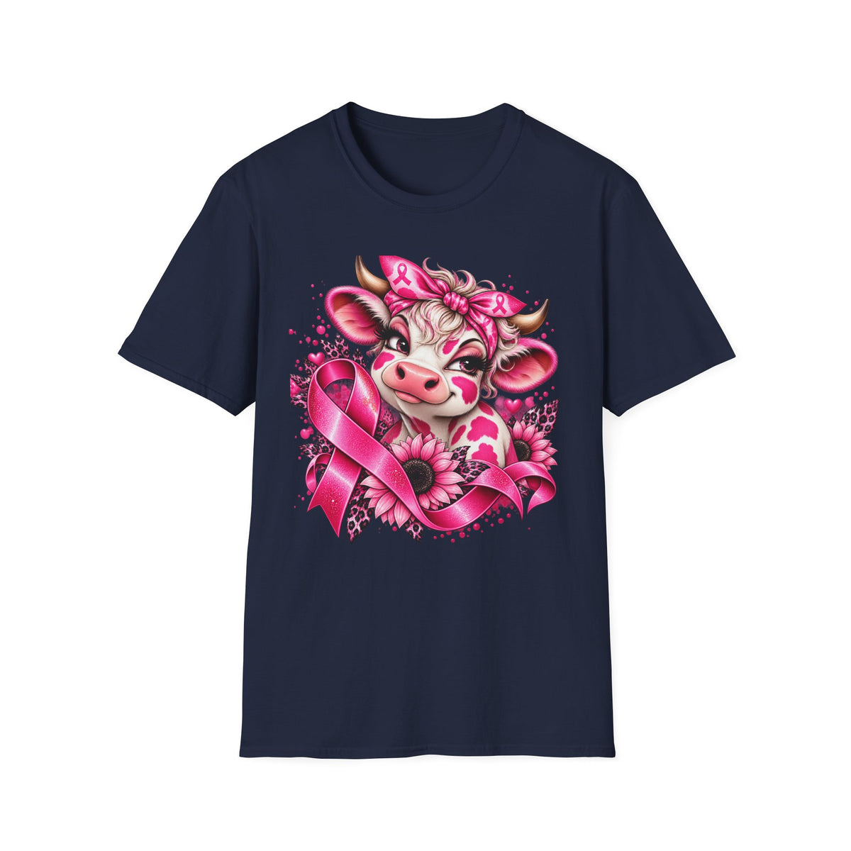 Pink Ribbon Cow T-Shirt | Breast Cancer Awareness Cow Illustration
