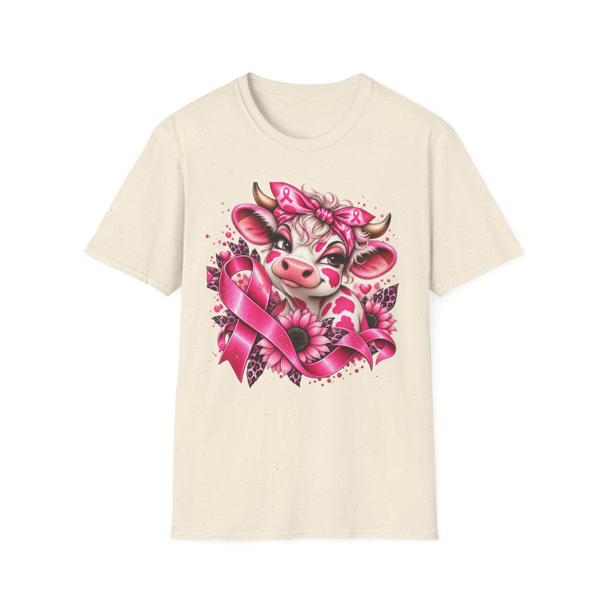 Pink Ribbon Cow T-Shirt | Breast Cancer Awareness Cow Illustration