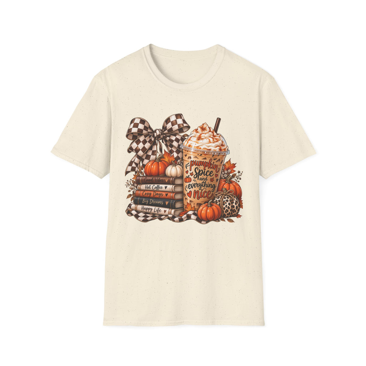 Pumpkin Spice Latte Stack T-Shirt | Fall Pumpkin Coffee Illustration
