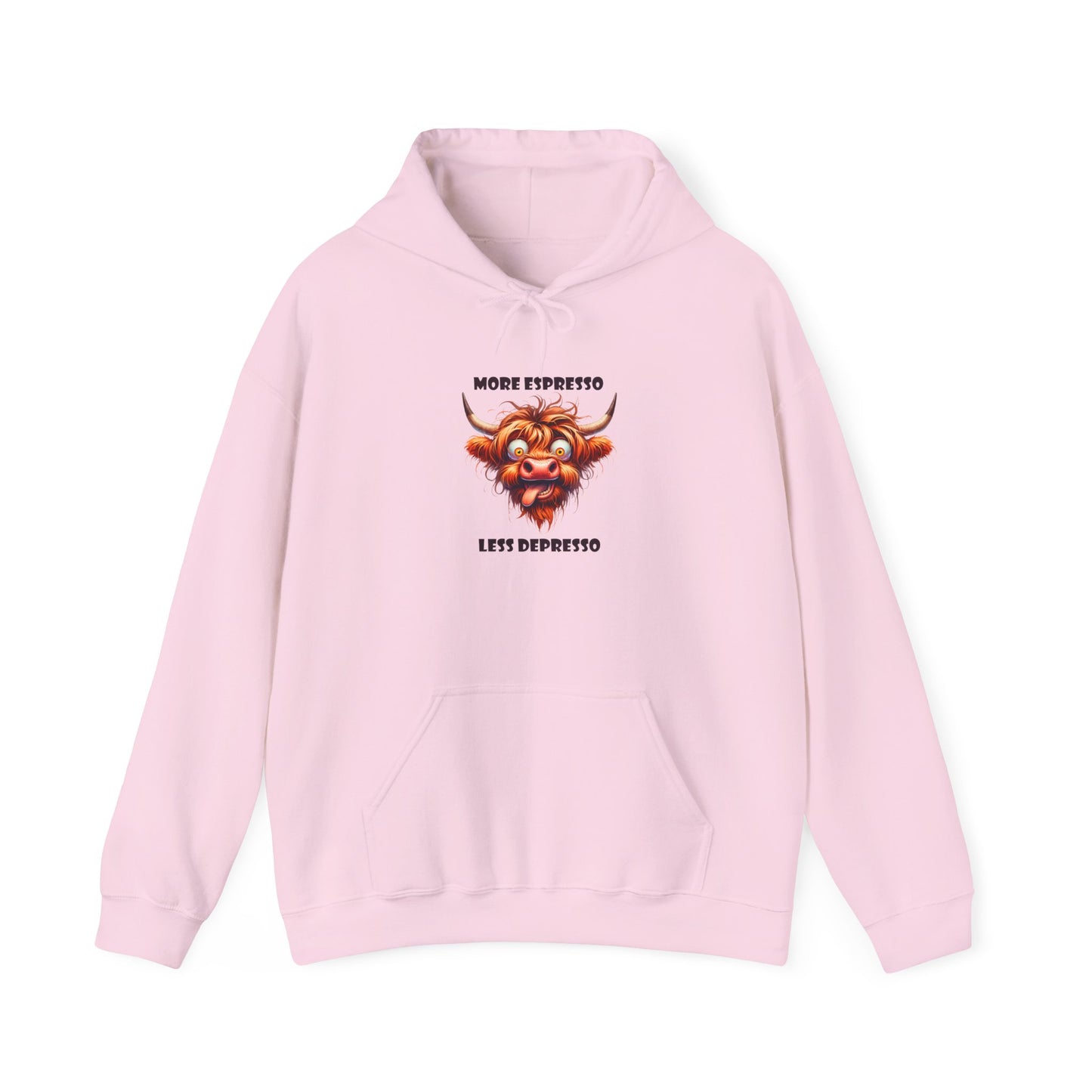 More Expresso Less Depresso hoodie | Grinning Bull Coffee Illustration