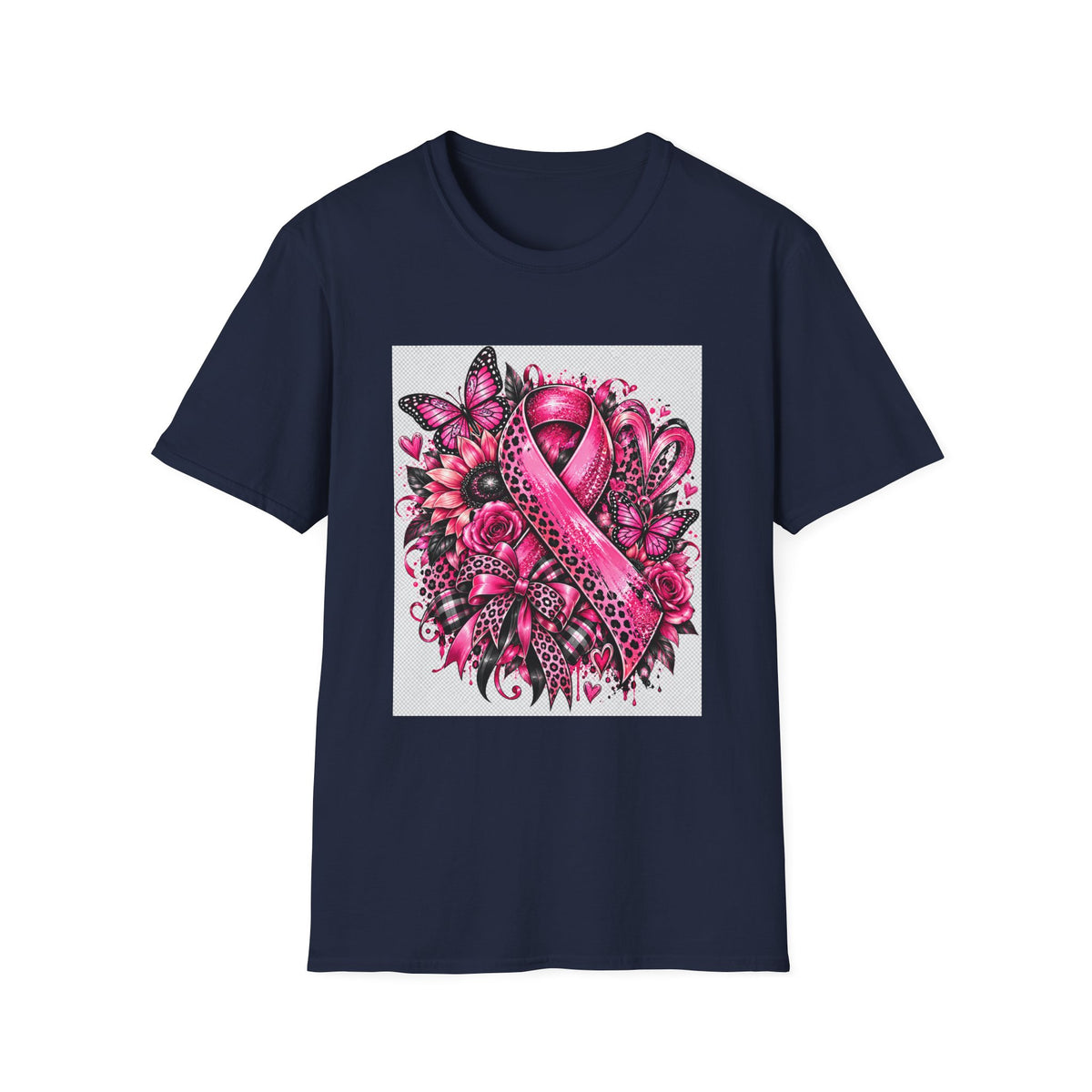 Breast Cancer Awareness Pink Ribbon T-Shirt — Floral Butterfly Support Tee