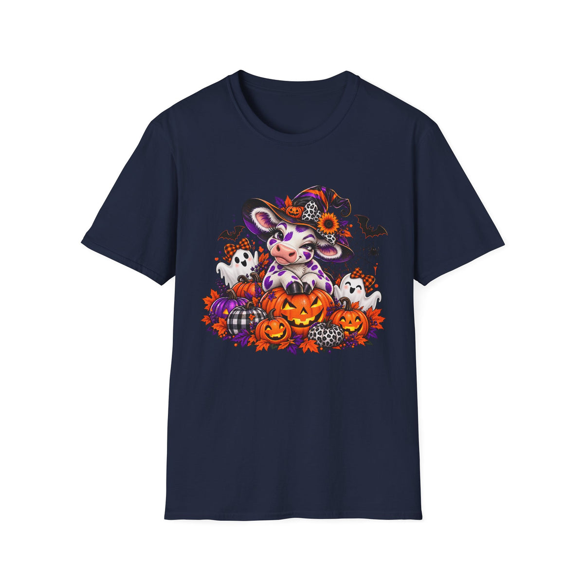 Halloween Winking Witch Cow T-Shirt | Pumpkin, Ghosts, Bats, Spooky Cute