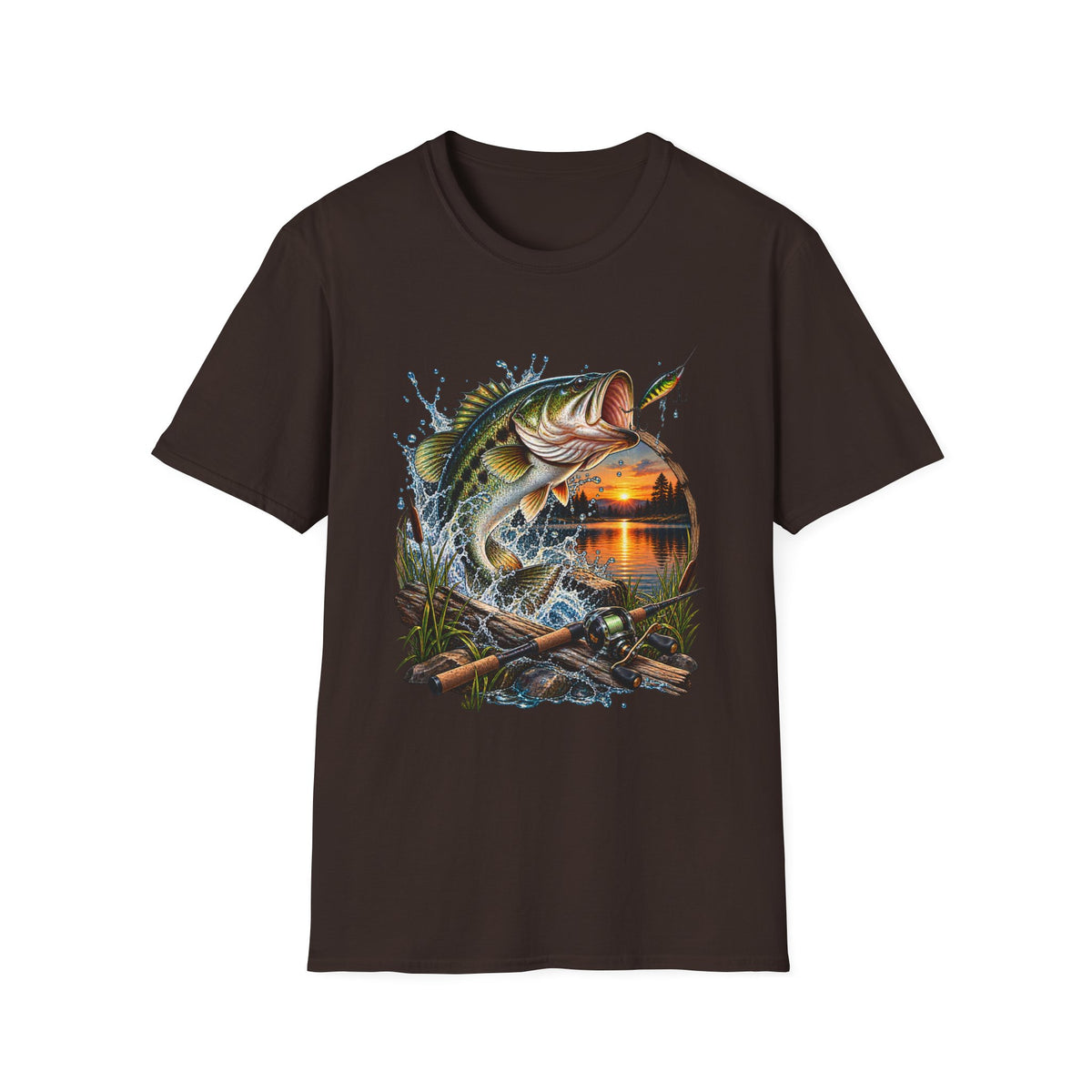 Sunset Bass Jumping T-Shirt | Largemouth Bass Fishing Design