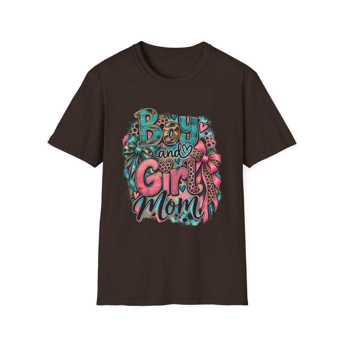 Boy and Girl Mom T-Shirt | Mommy Leopard Bow Design