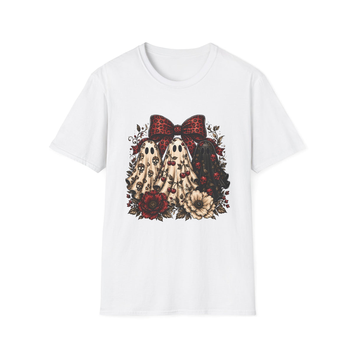 Ghost Trio Halloween T-Shirt — Vintage Floral Spooky Graphic Tee