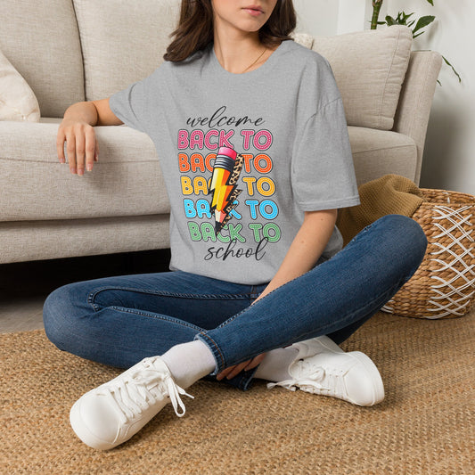 Welcome Back to School Pencil Graphic T-Shirt | Retro Colorful Typography