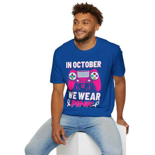 Breast Cancer Awareness Gaming T-Shirt - "In October We Wear Pink"