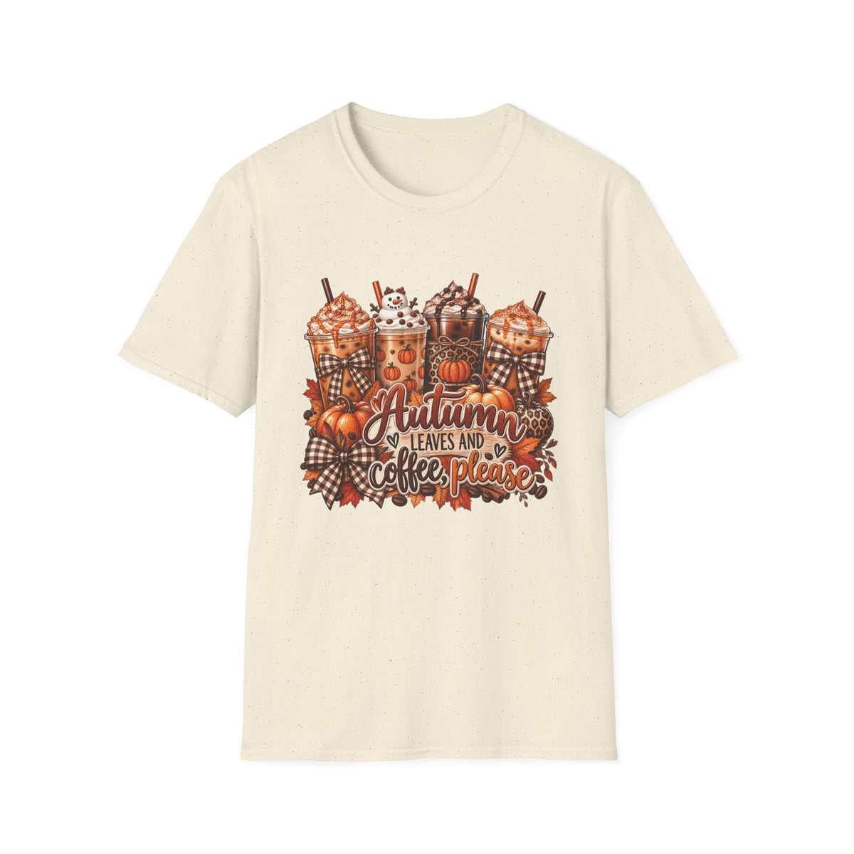 Autumn Leaves and Coffee Please T-Shirt | Fall Pumpkin Spice Coffee Design
