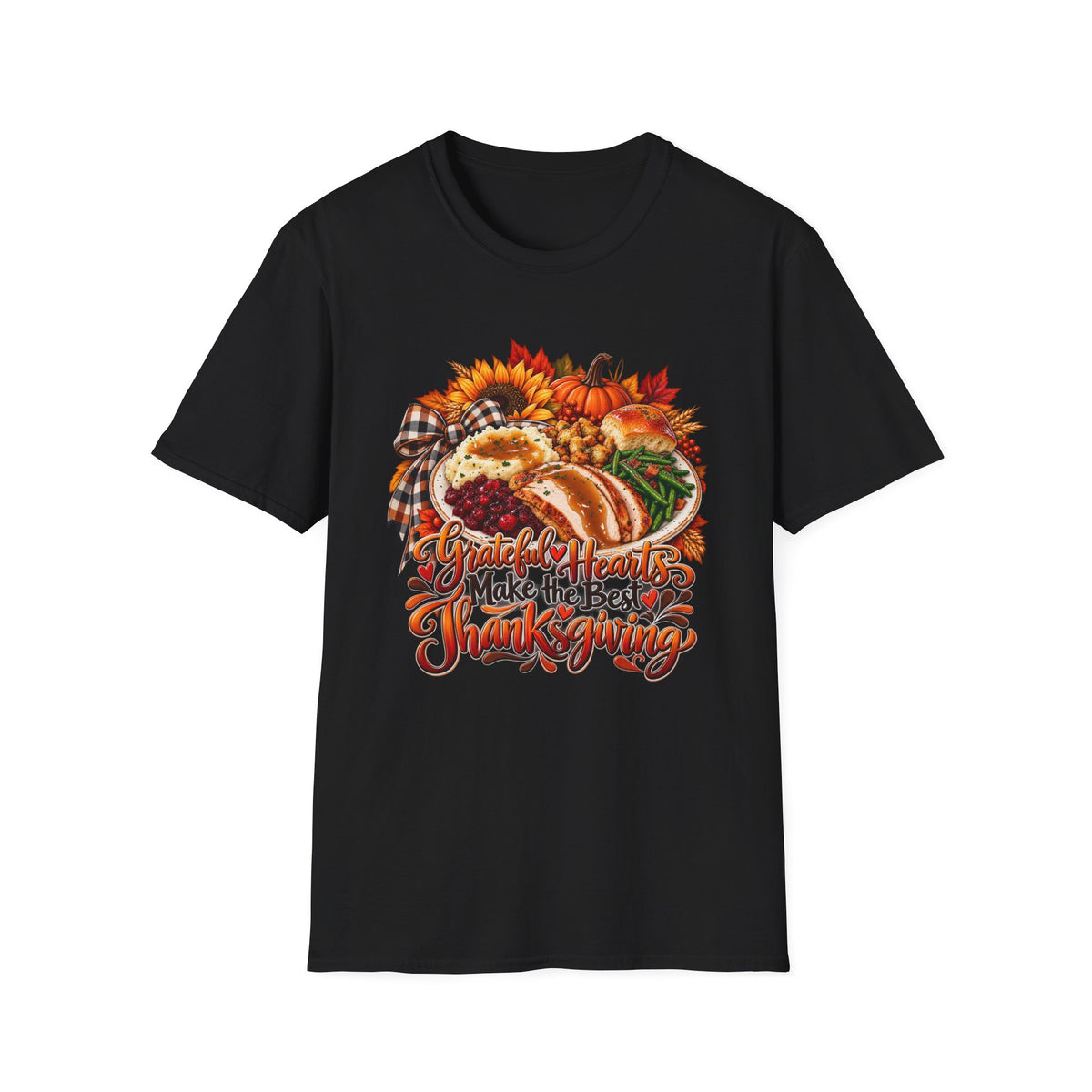 Grateful Hearts Make the Best Thanksgiving T-Shirt | Turkey Cornucopia Fall Design