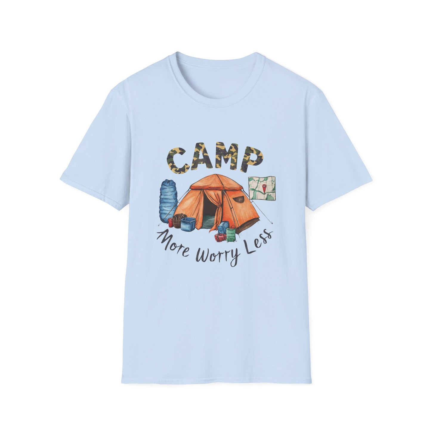 Camp Tent Illustration T-Shirt | Camping Map, Sleeping Bag, Outdoor Vibes