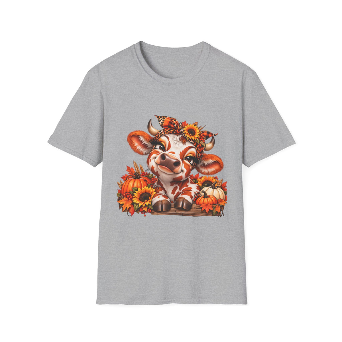 Autumn Calf with Sunflowers T-Shirt | Fall Pumpkin Cow