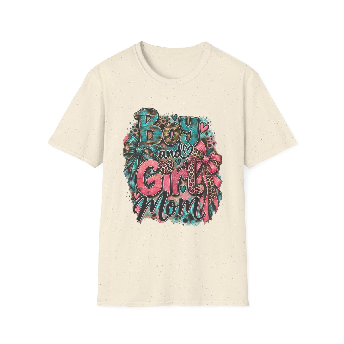 Boy and Girl Mom T-Shirt | Mommy Leopard Bow Design