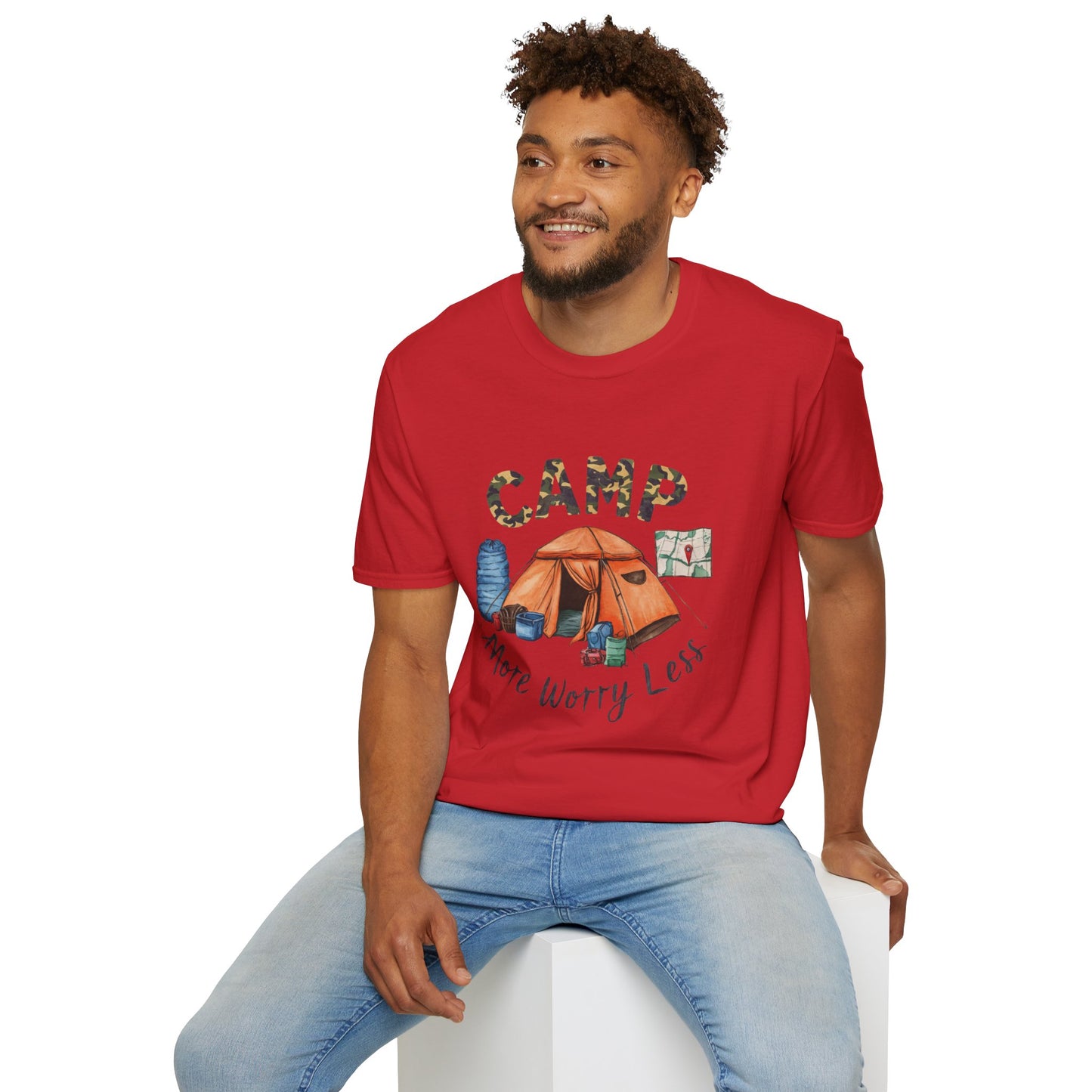 Camp Tent Illustration T-Shirt | Camping Map, Sleeping Bag, Outdoor Vibes