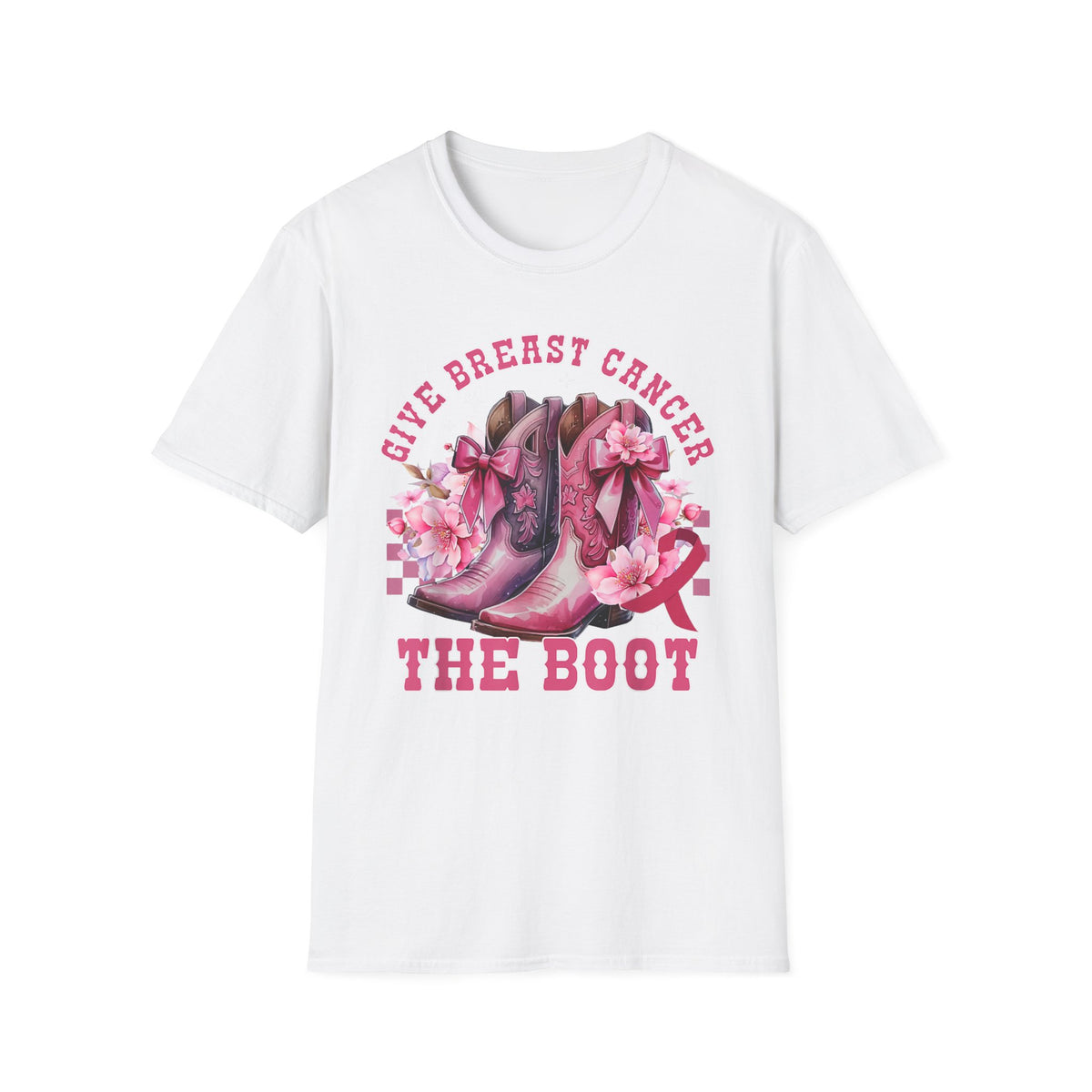 Breast Cancer Awareness T-Shirt — Give Breast Cancer The Boot (Pink Cowboy Boots)