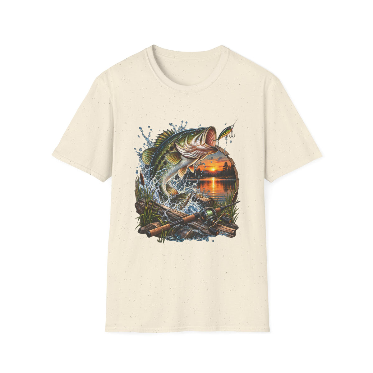 Sunset Bass Jumping T-Shirt | Largemouth Bass Fishing Design