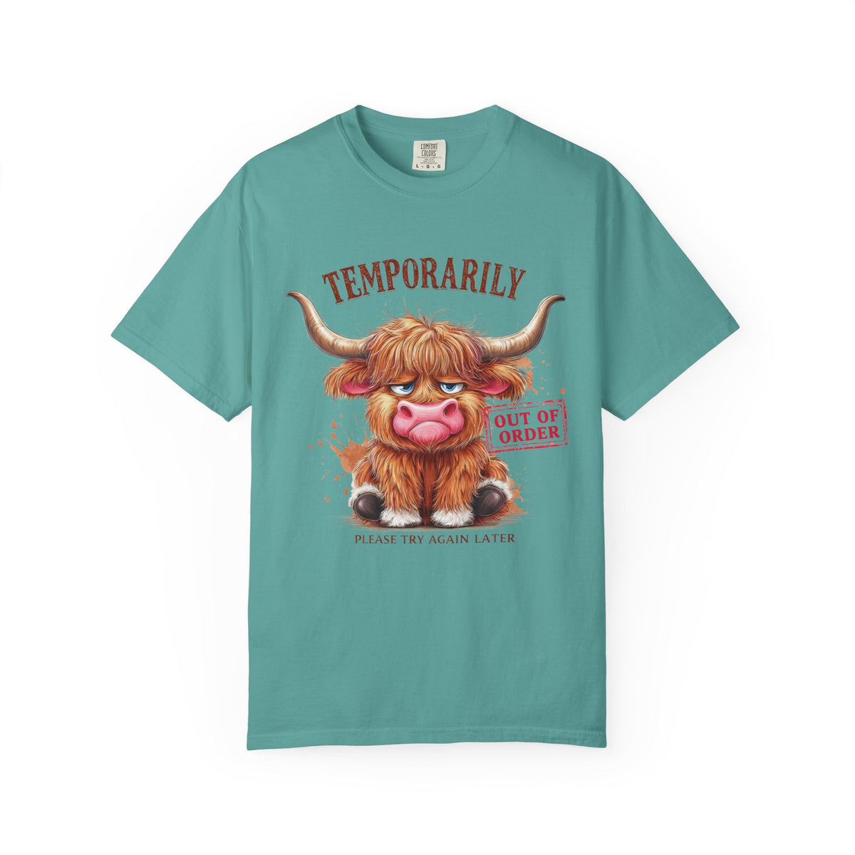 Temporarily Out of Order Highland Cow T-shirt | Cute Grumpy Cow Illustration