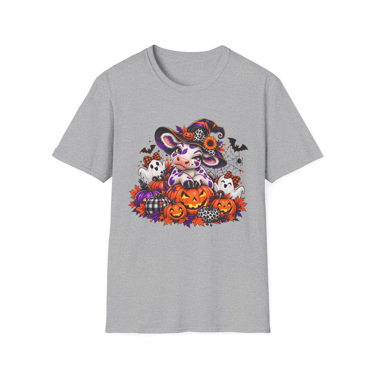 Halloween Winking Witch Cow T-Shirt | Pumpkin, Ghosts, Bats, Spooky Cute