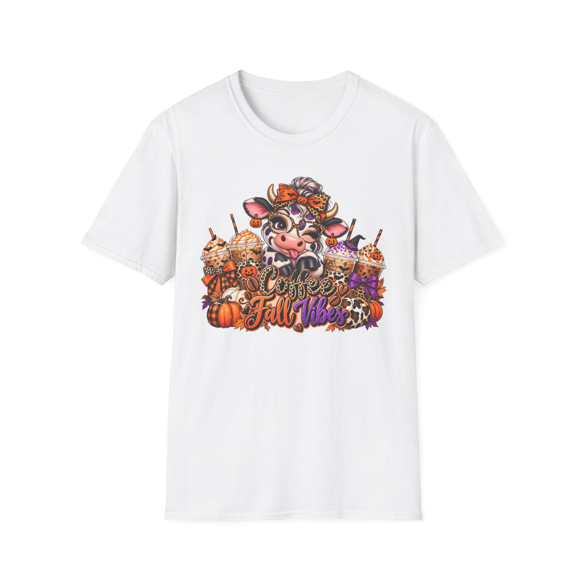Cow Autumn Fall Vibes T-Shirt | Pumpkin Spice, Sunflowers, Cozy Harvest