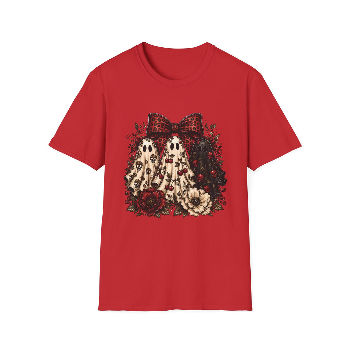 Ghost Trio Halloween T-Shirt — Vintage Floral Spooky Graphic Tee