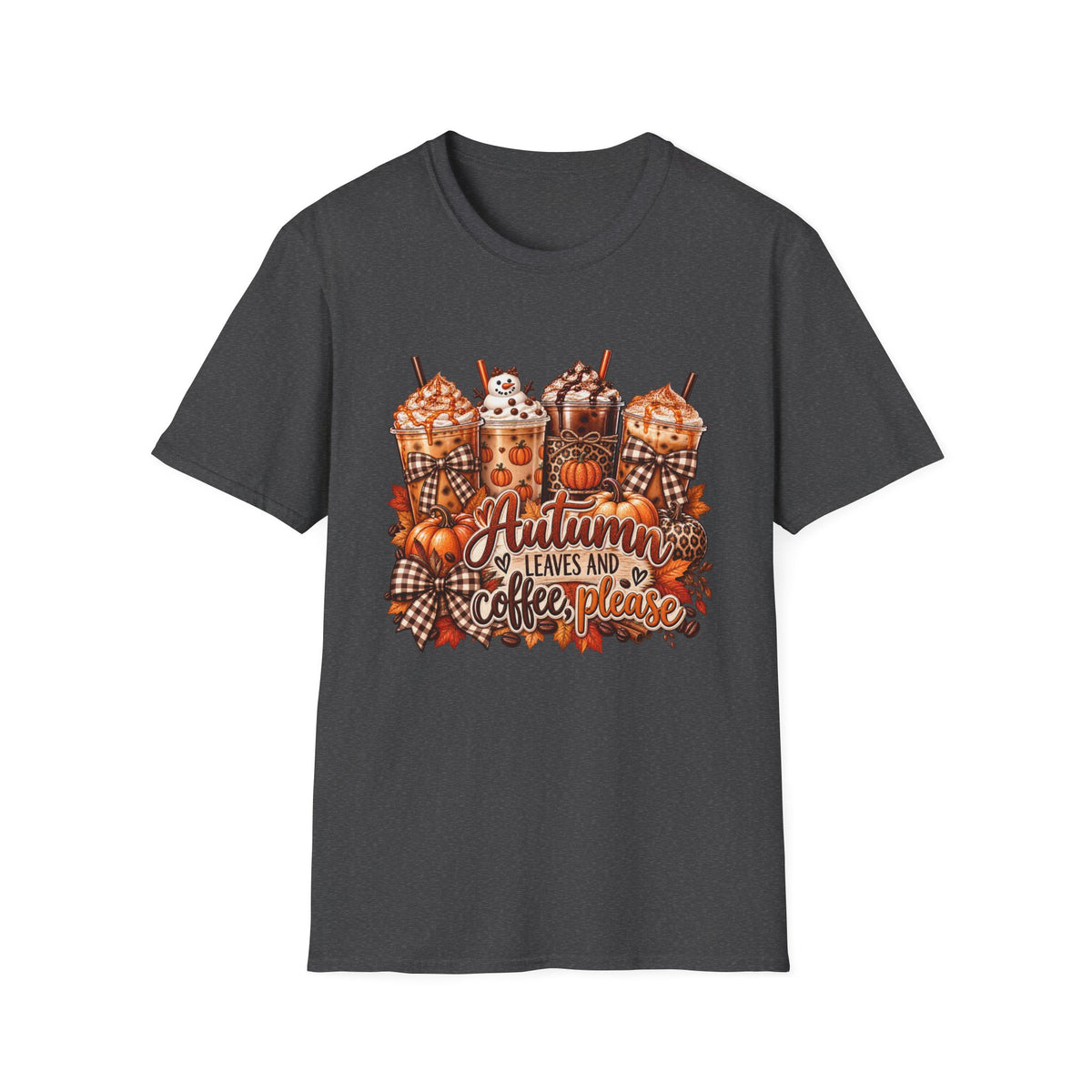 Autumn Leaves and Coffee Please T-Shirt | Fall Pumpkin Spice Coffee Design