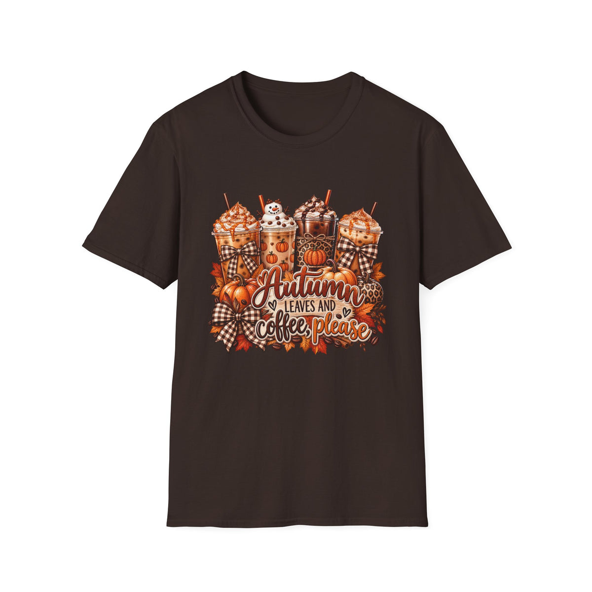 Autumn Leaves and Coffee Please T-Shirt | Fall Pumpkin Spice Coffee Design