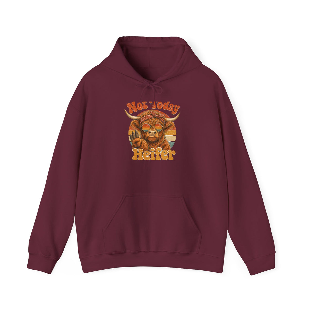 Not Today Heifer highland cow hoodie | retro sunset cow graphic sweatshirt