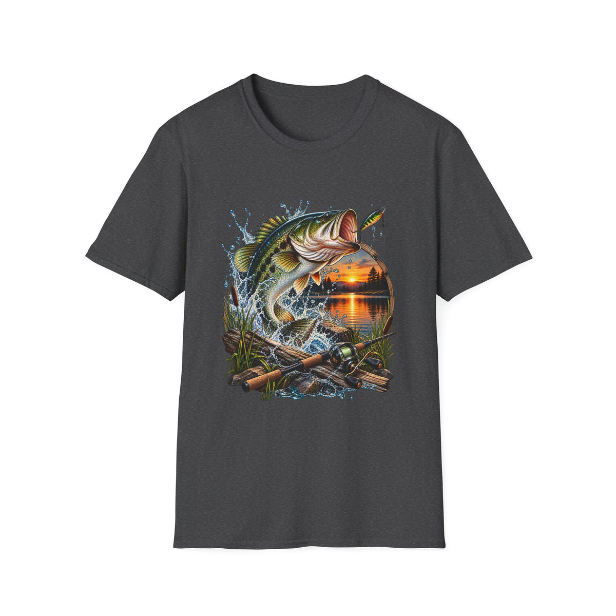 Sunset Bass Jumping T-Shirt | Largemouth Bass Fishing Design