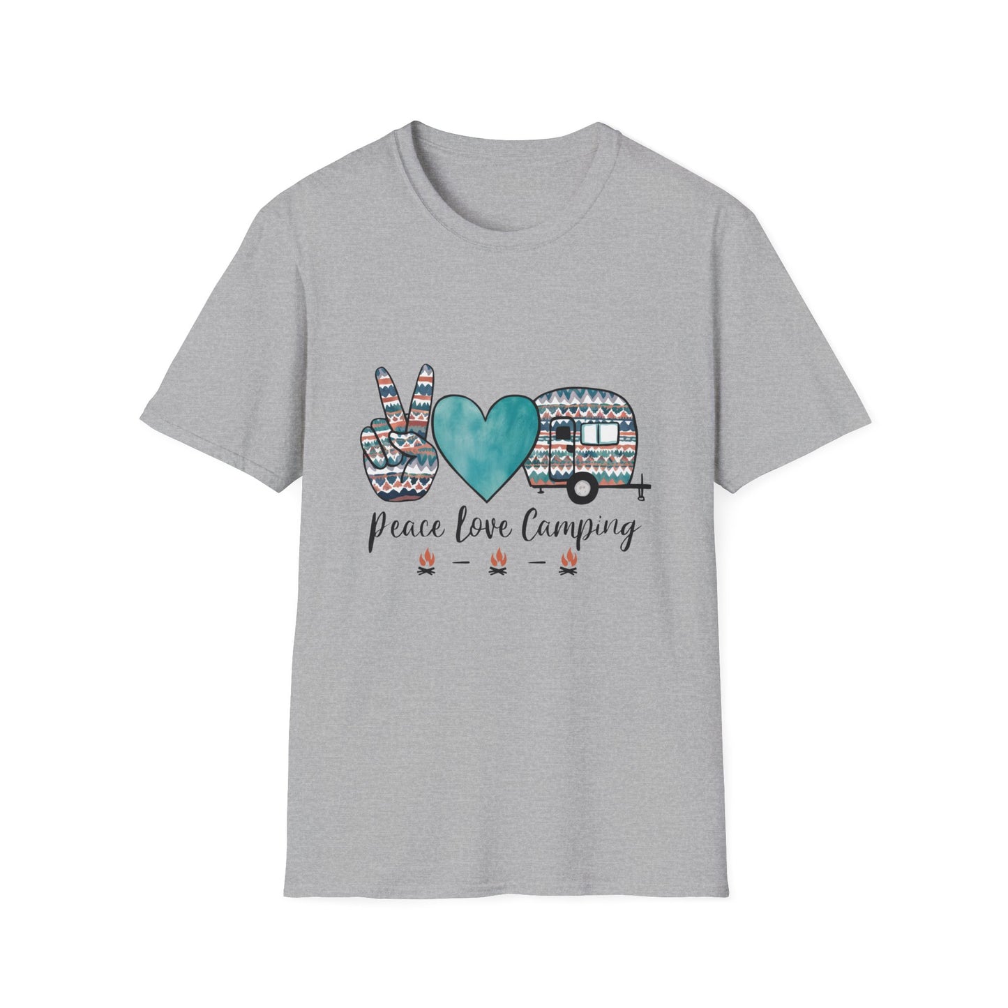 Peace Love Camping T-Shirt | Camper Van Heart Peace Sign Tee