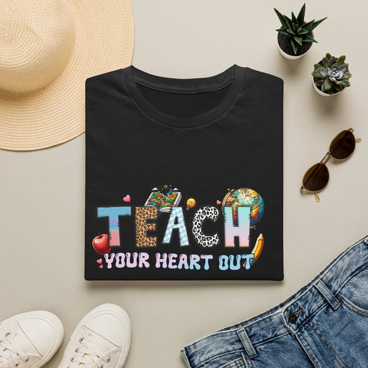 Teach Your Heart Out T-Shirt | Teacher Illustration, School Apple, Globe, Pencil
