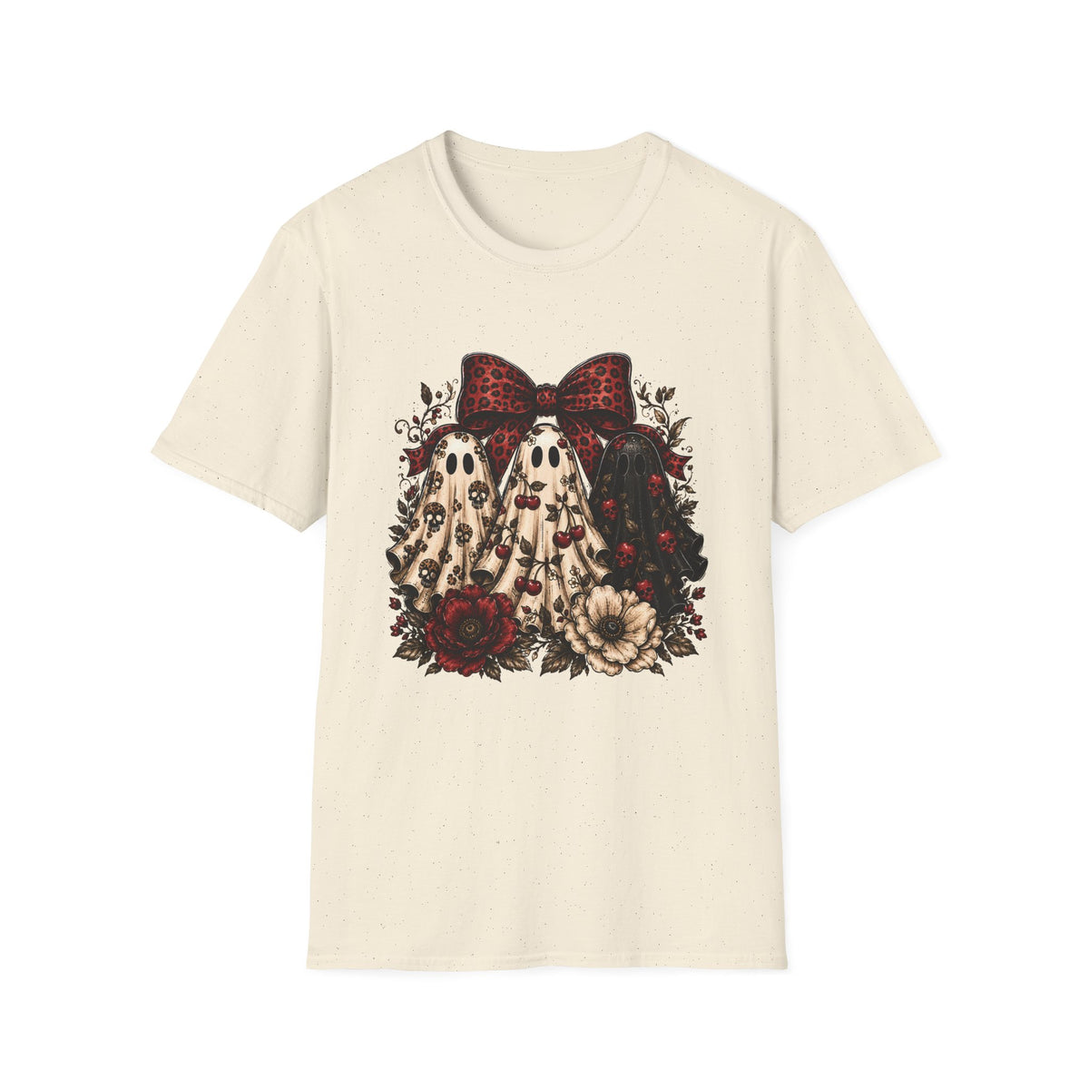 Ghost Trio Halloween T-Shirt — Vintage Floral Spooky Graphic Tee