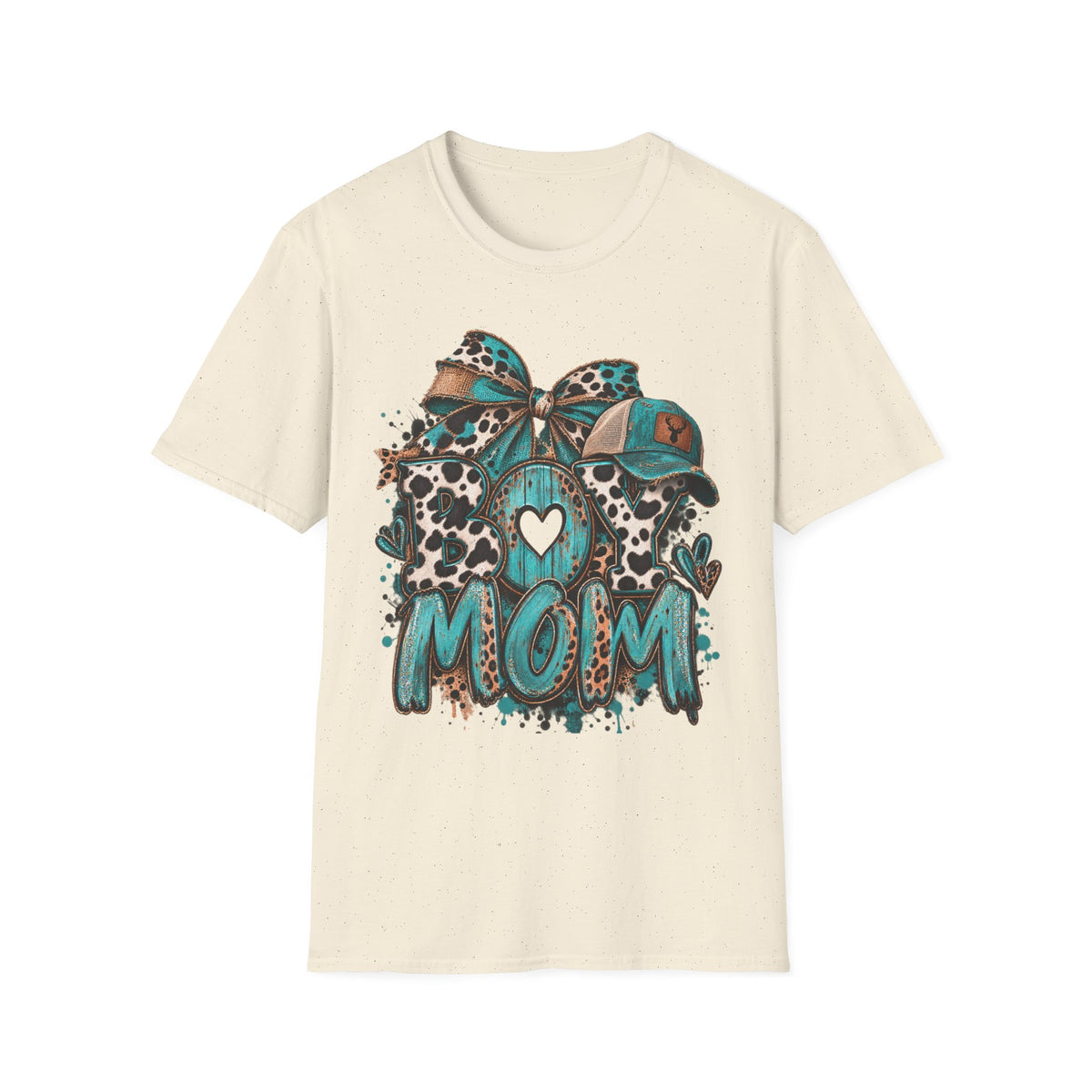 Teal Leopard Boy Mom T-Shirt | Heart Bow Baseball Cap Design