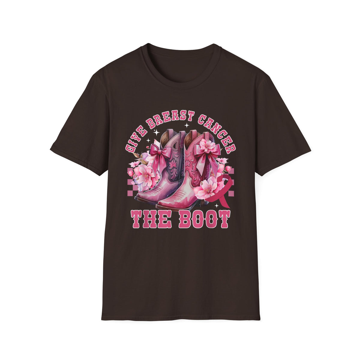 Breast Cancer Awareness T-Shirt — Give Breast Cancer The Boot (Pink Cowboy Boots)
