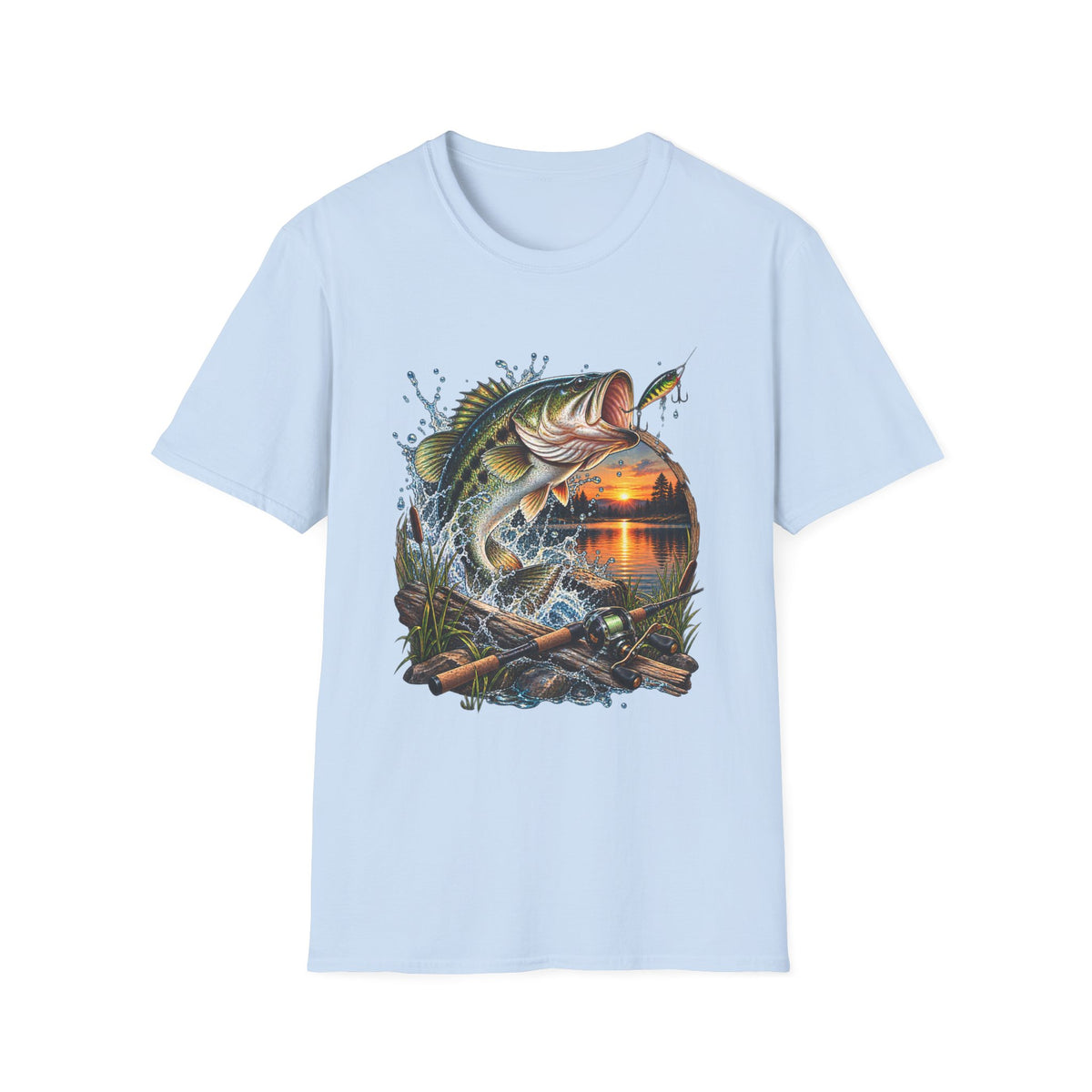 Sunset Bass Jumping T-Shirt | Largemouth Bass Fishing Design