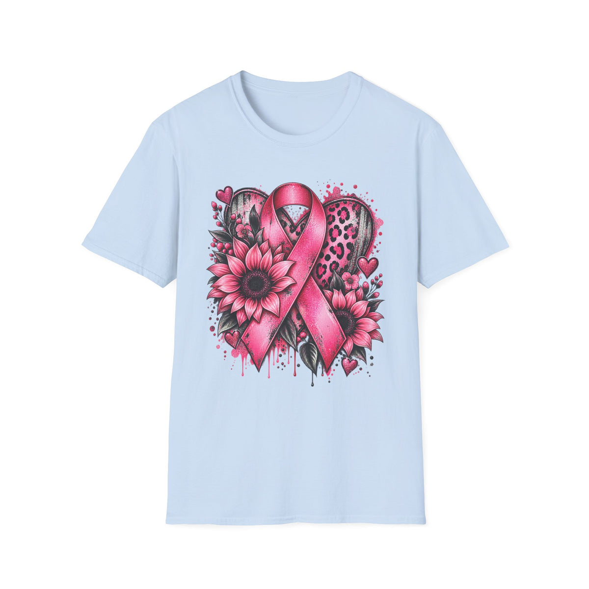 Pink Awareness Ribbon Heart T-Shirt | Floral Leopard Breast Cancer Design