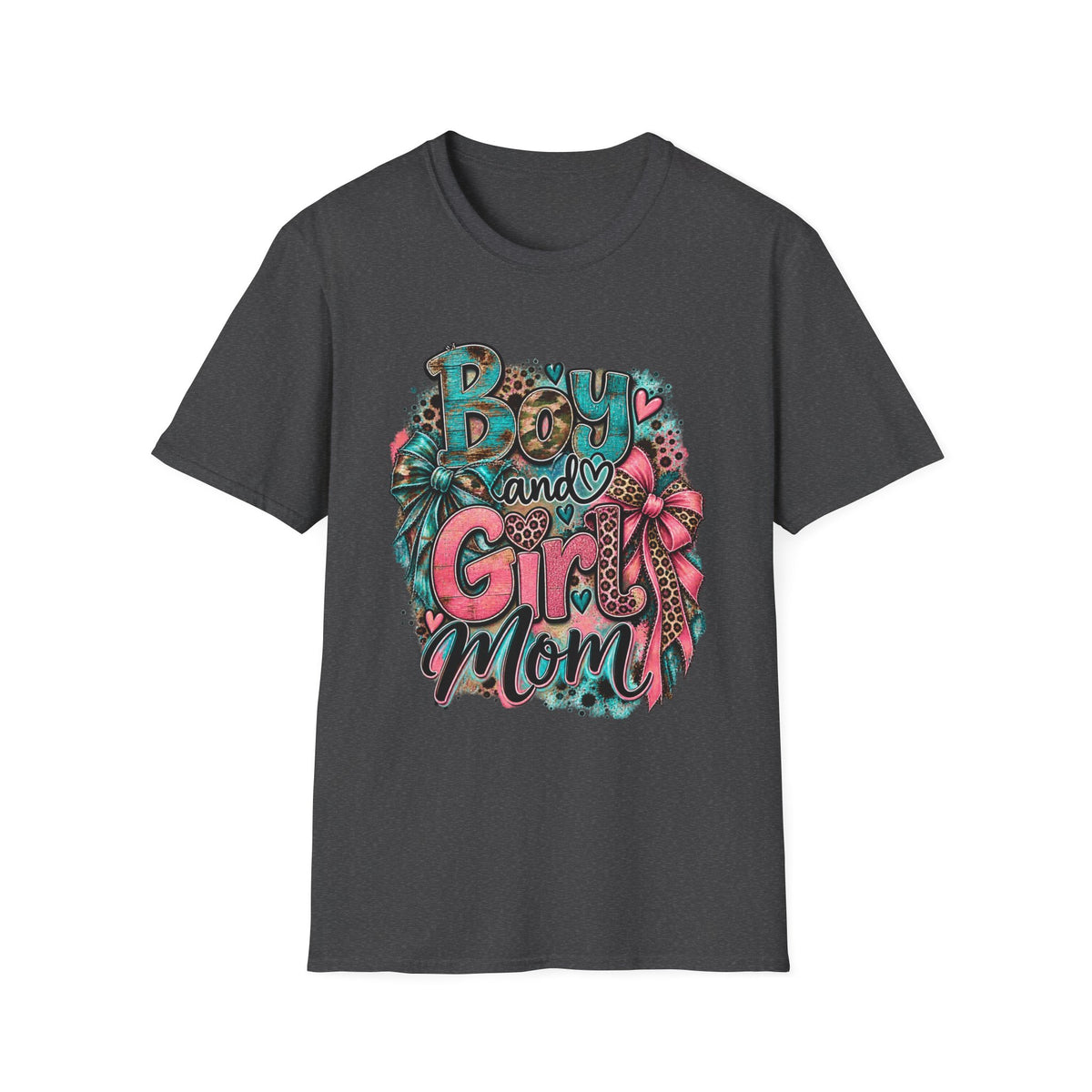 Boy and Girl Mom T-Shirt | Mommy Leopard Bow Design