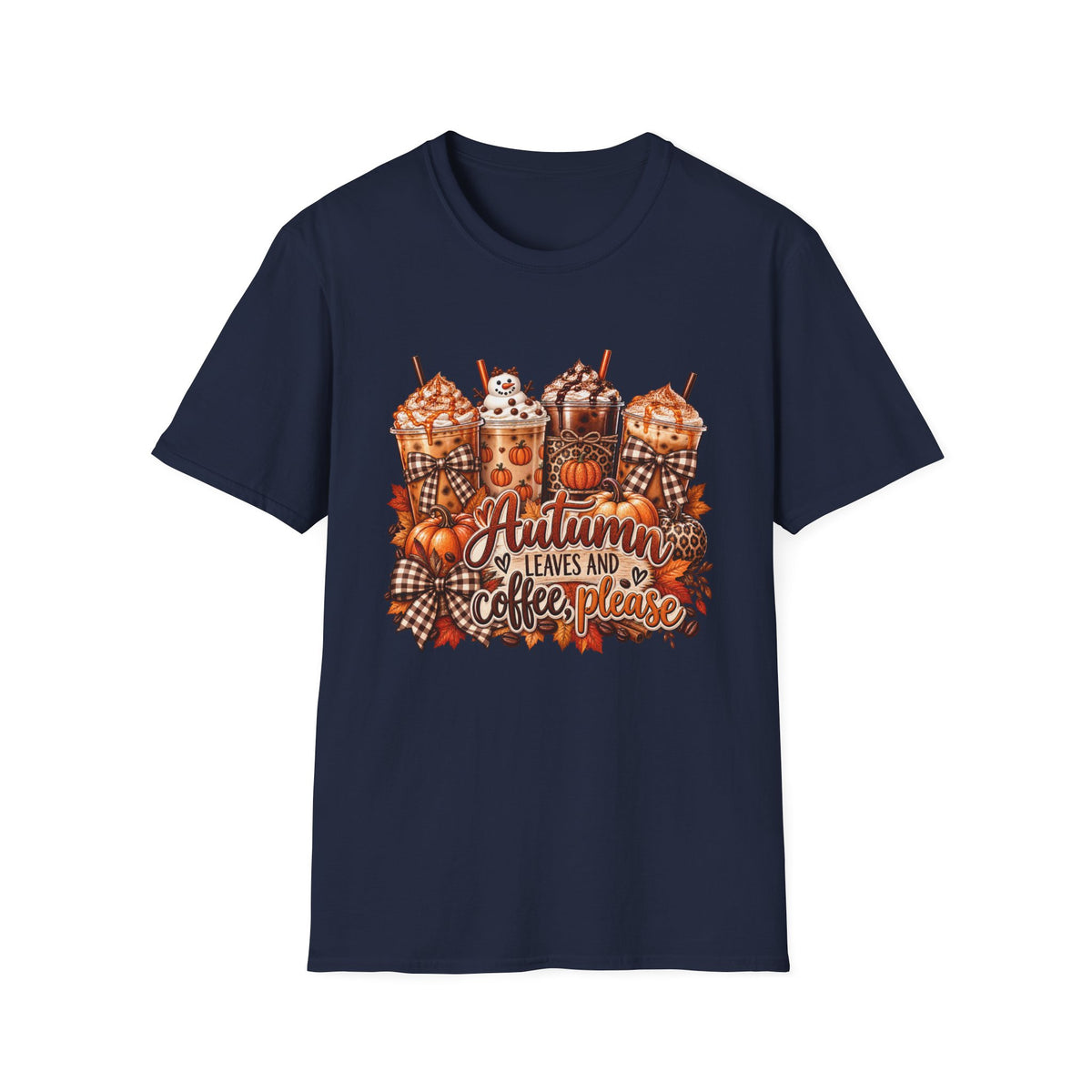 Autumn Leaves and Coffee Please T-Shirt | Fall Pumpkin Spice Coffee Design